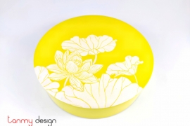 Yellow round  lacquer box hand painted with the lotus